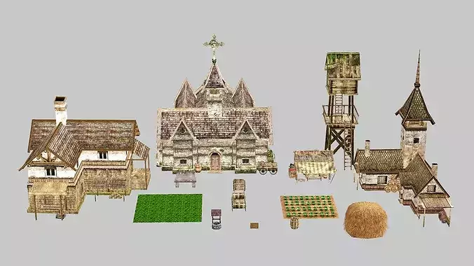Fantasy Medieval Exclusive Village Tools 05 Pack 3D Model Low-poly 3D model 3