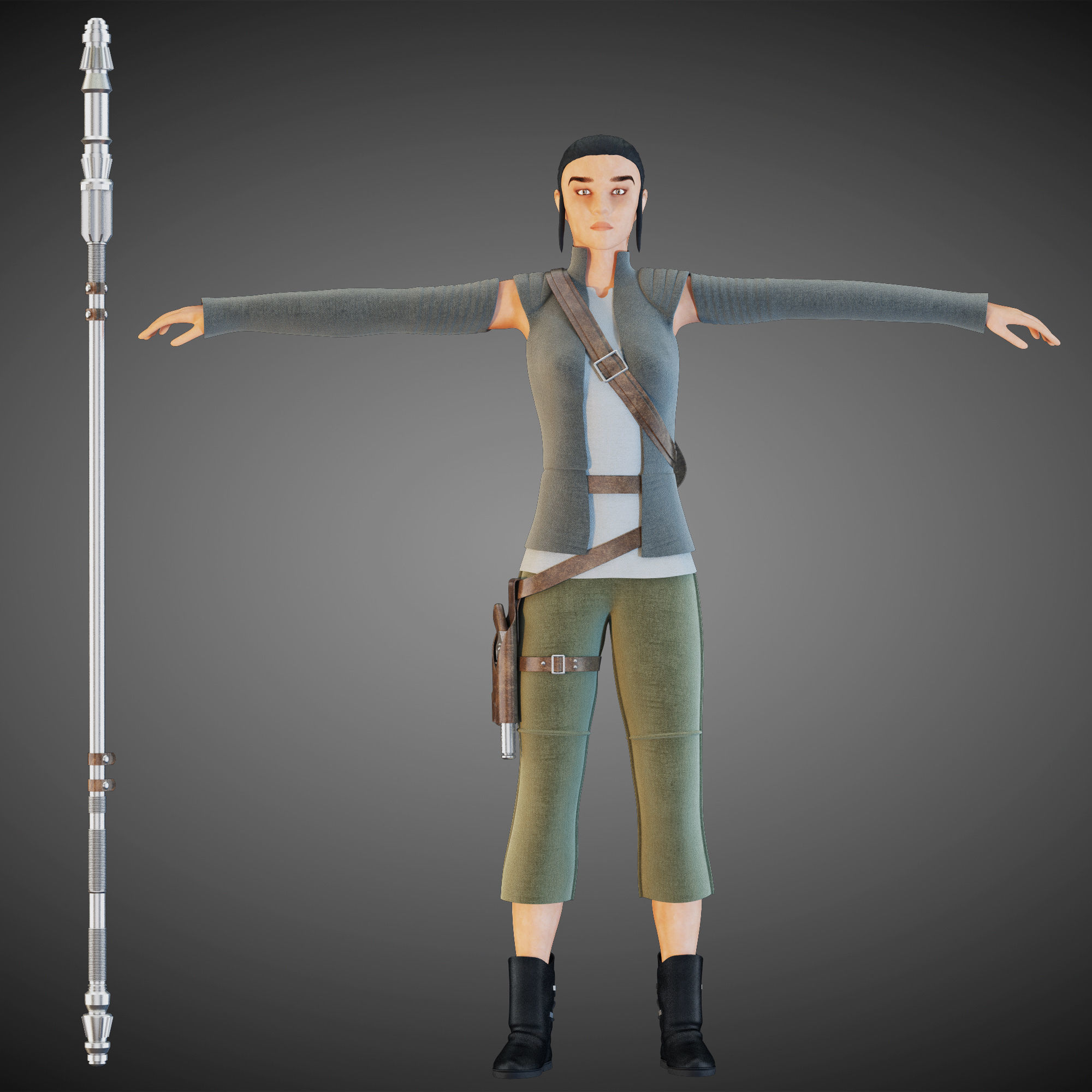Star Wars Rey T-pose 3D model_5