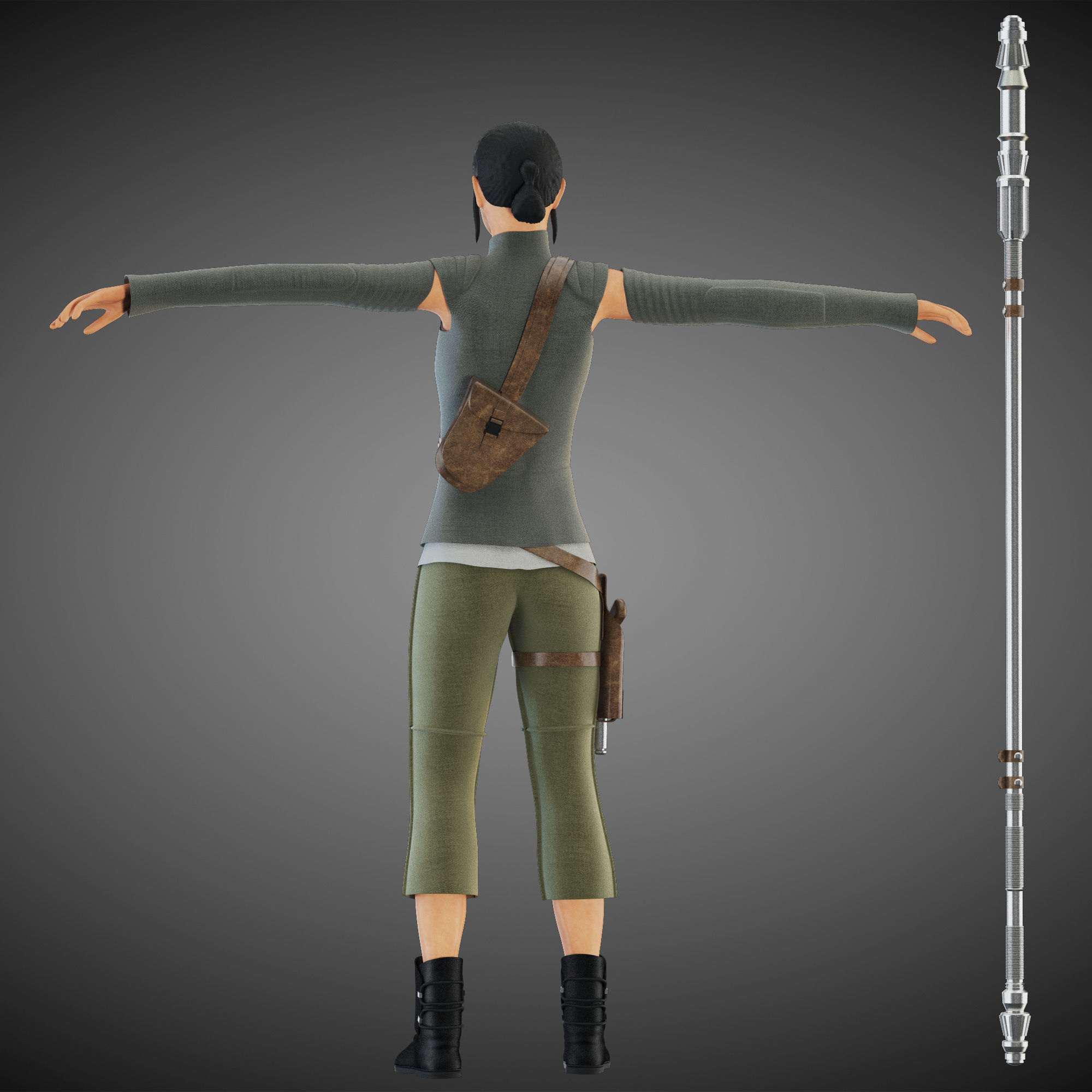 Star Wars Rey T-pose 3D model_1