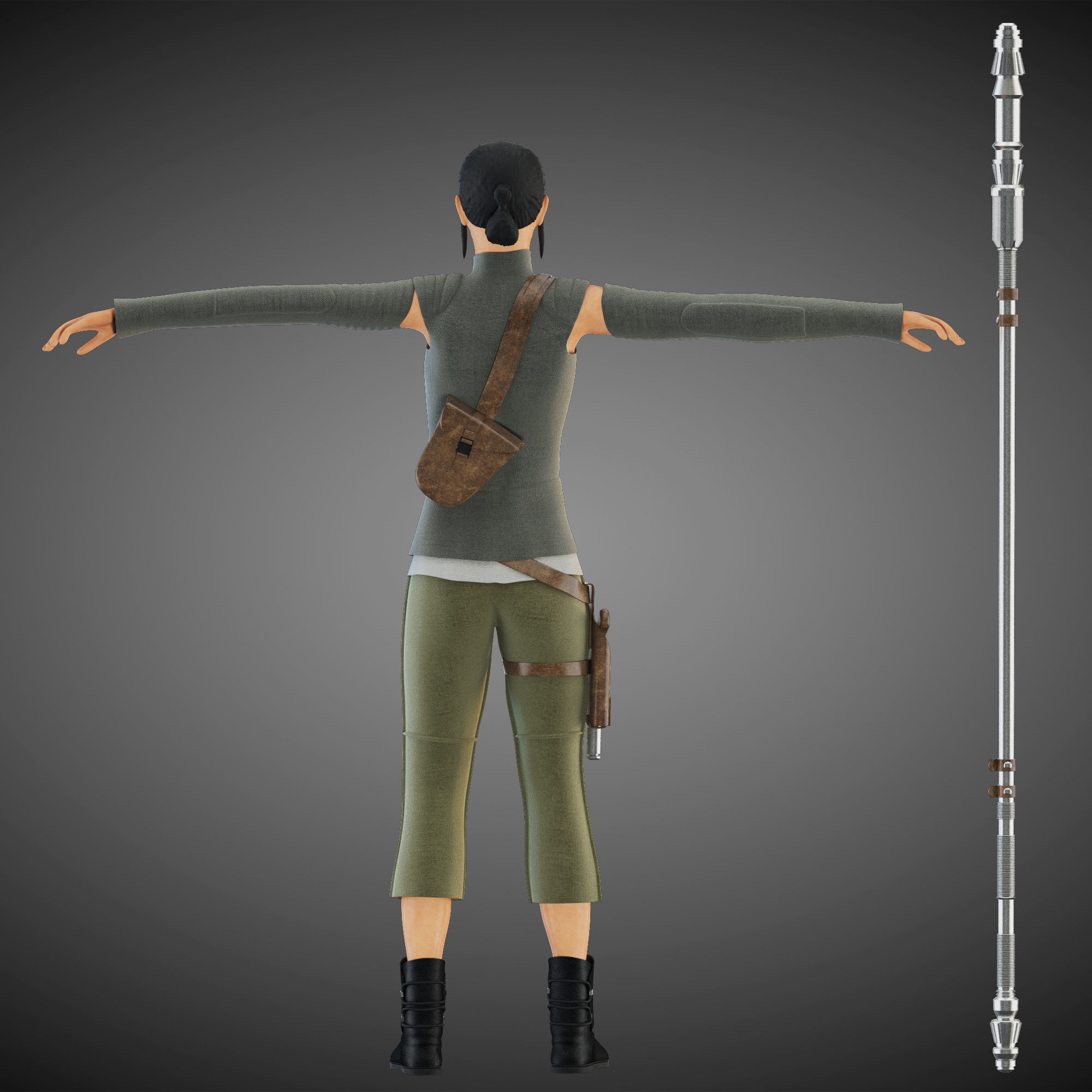 Star Wars Rey T-pose 3D model_8