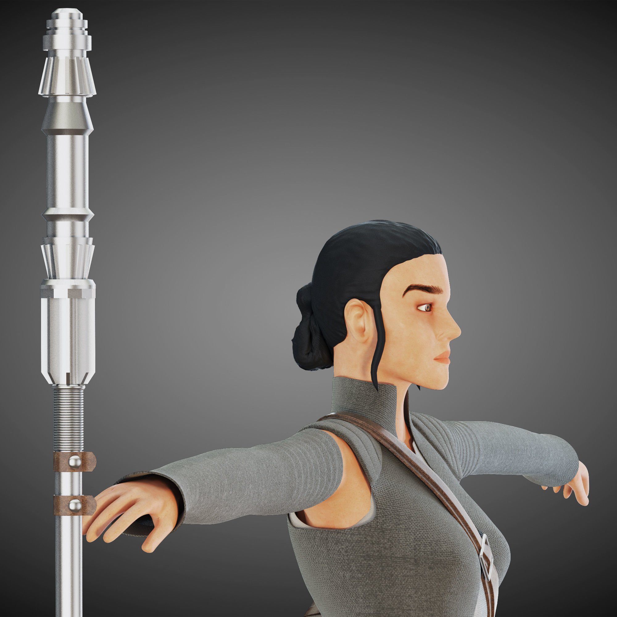 Star Wars Rey T-pose 3D model_6