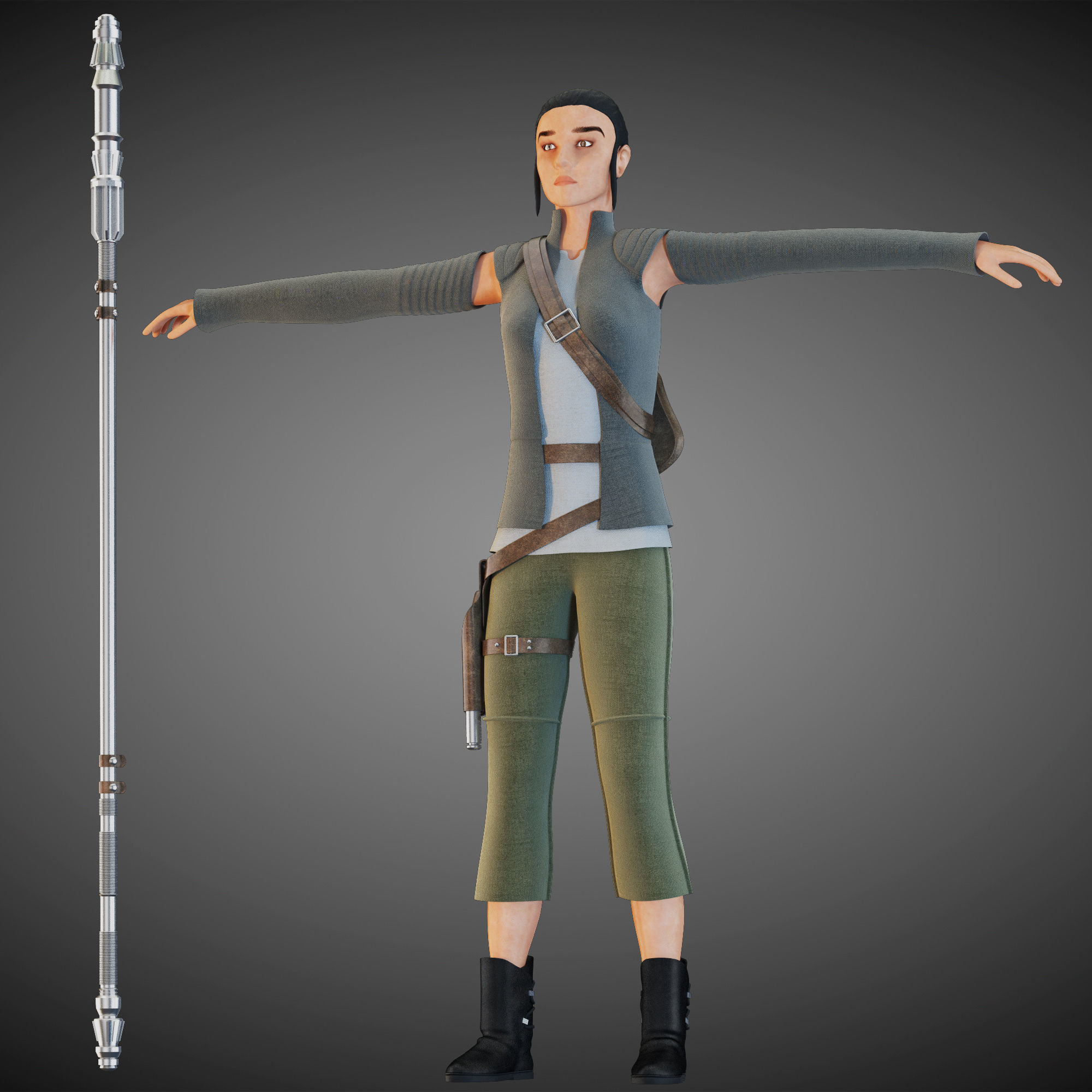 Star Wars Rey T-pose 3D model_2