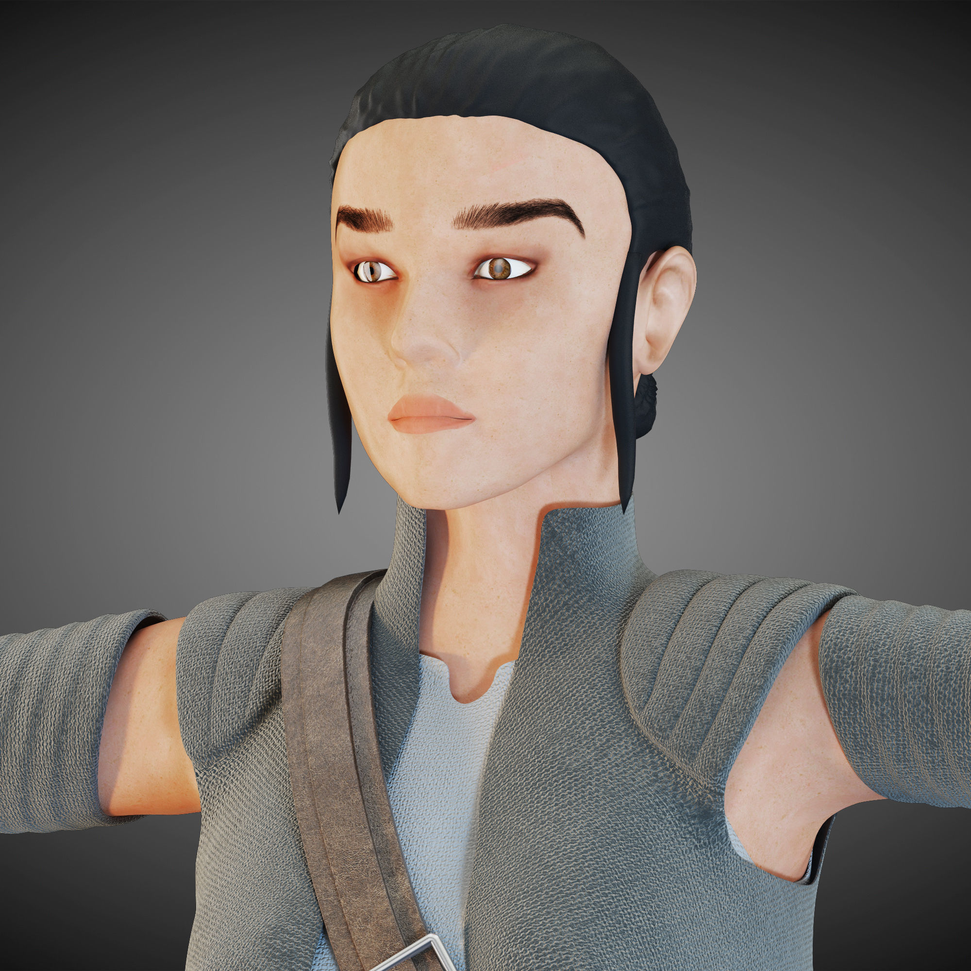 Star Wars Rey T-pose 3D model_3