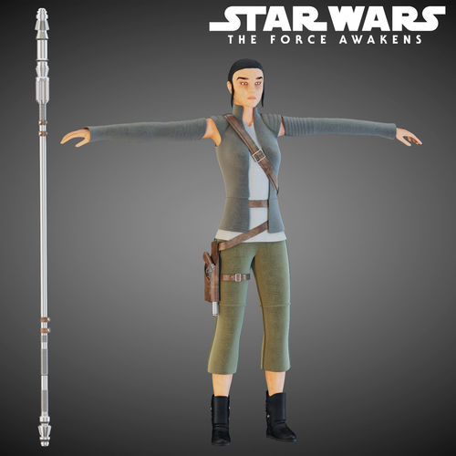 Star Wars Rey T-pose 3D model