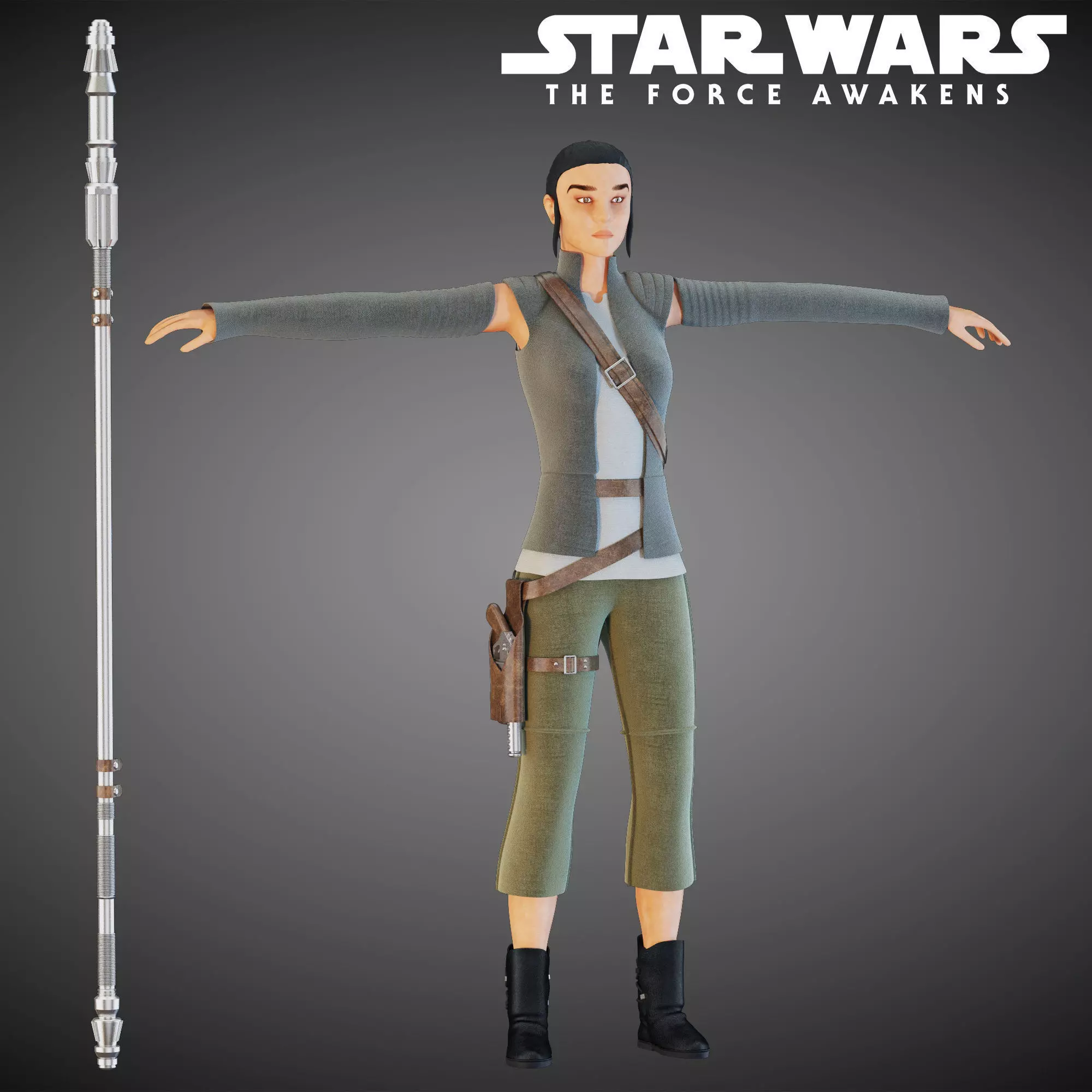 Star Wars Rey T-pose 3D model_0
