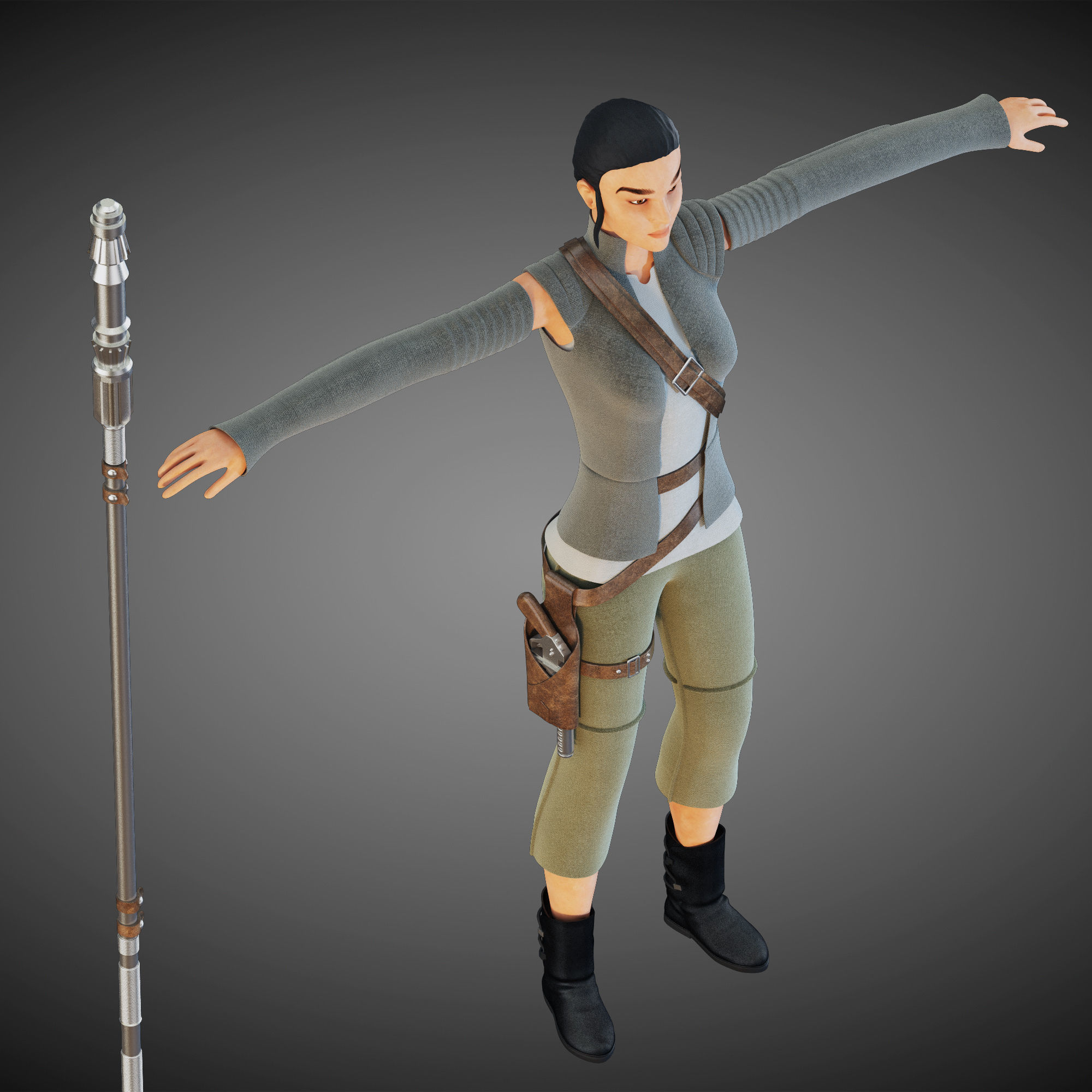 Star Wars Rey T-pose 3D model_9