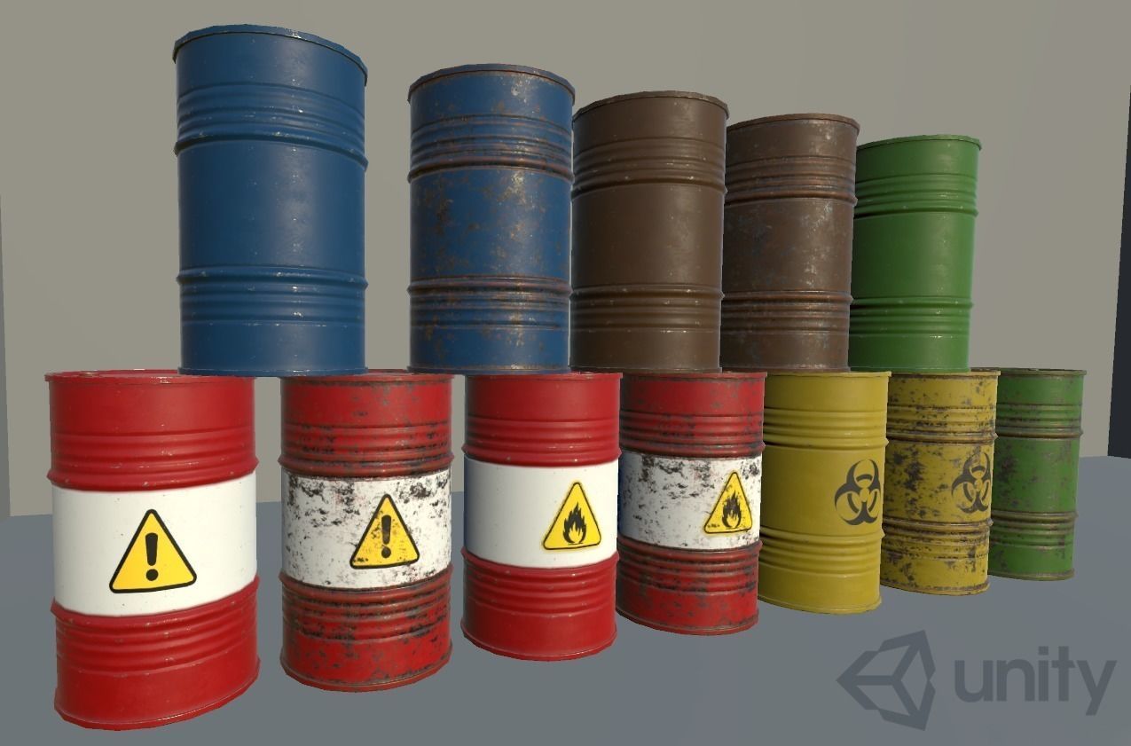 Low Poly PBR Metal Barrel Pack - UE4 - Unity 5 Game Ready Low-poly 3D model_4