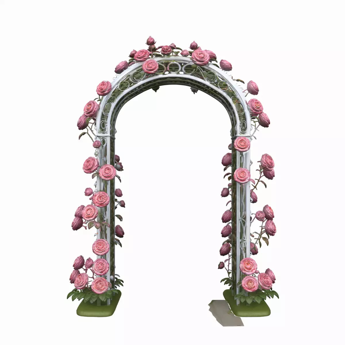 White Iron Garden Arbor with Pink Roses 3D Model 3D model
