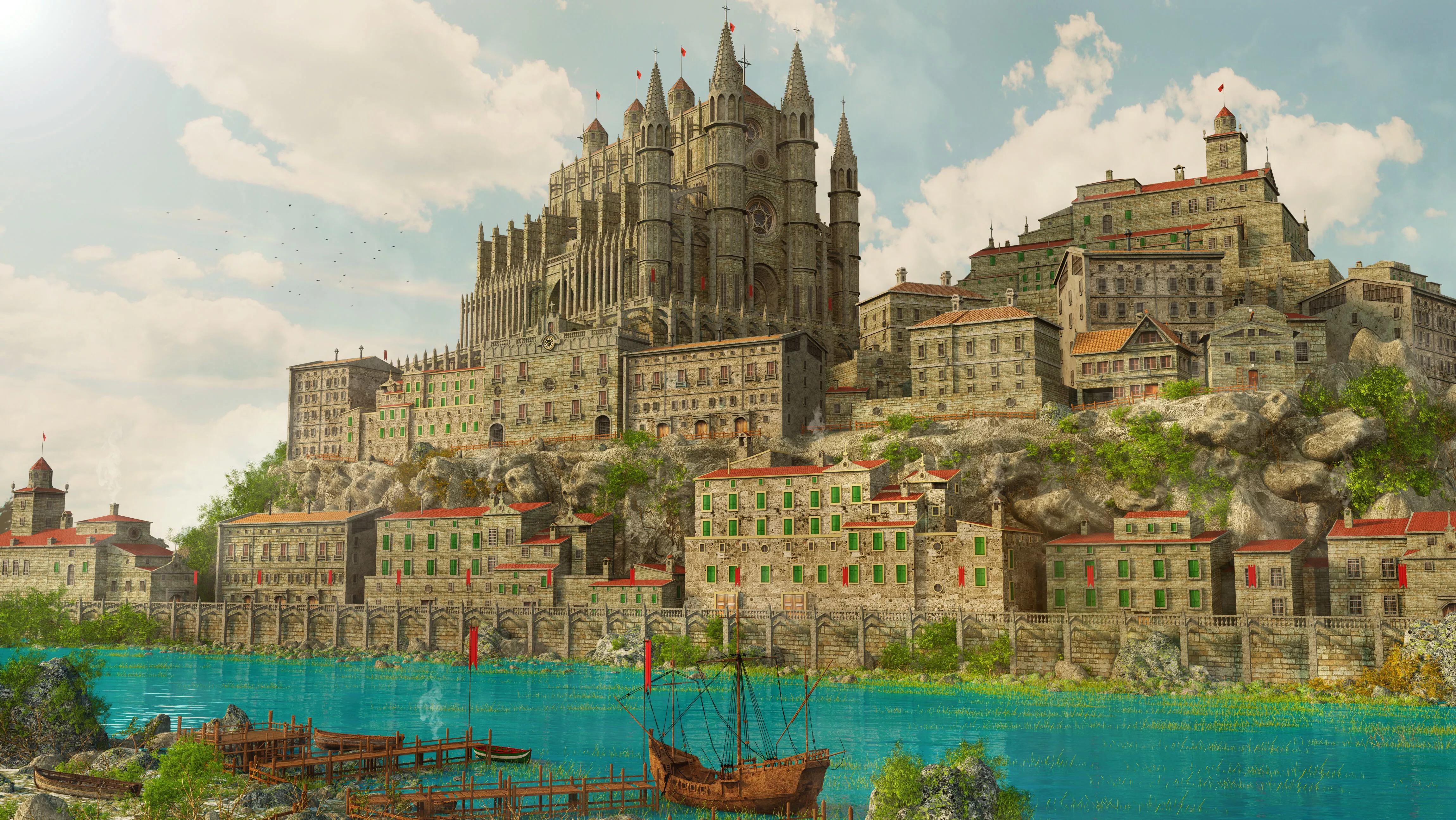 Fantasy Ancient Water Town 3D model