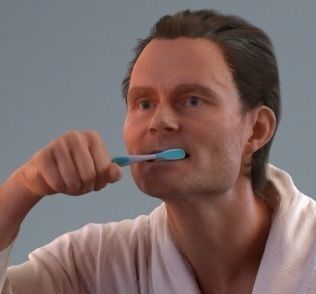Man in bathrobe brushing his teeth 3D model