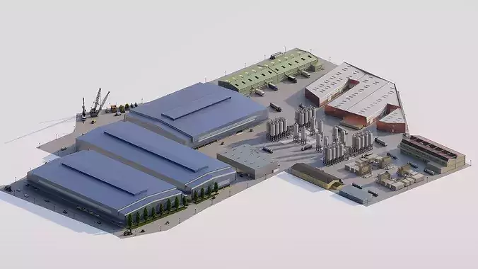 Industrial Factory Complex 3D Model-Detailed Architecture