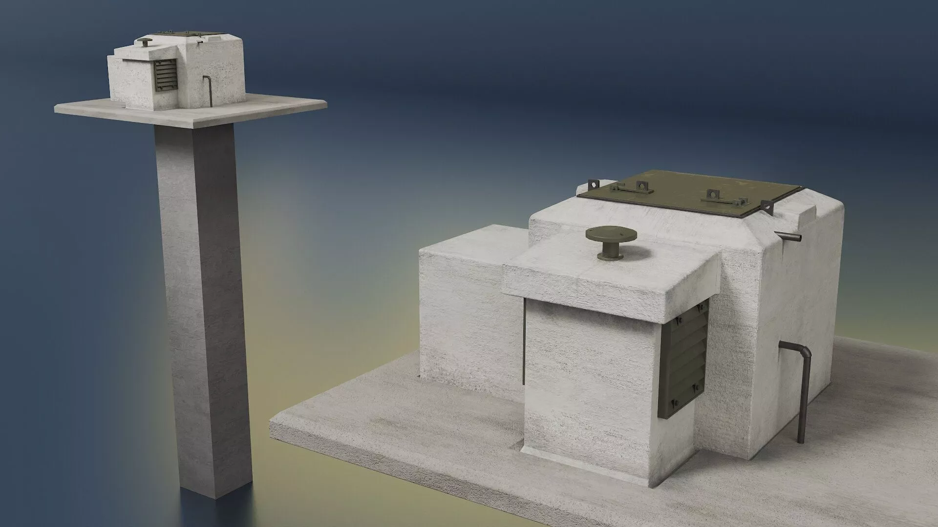 Civil Defense Shelter Entrance Block Rigged for Cinema 4D 3D model