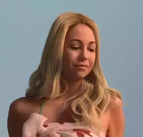 Blond girl sitting at the pool
