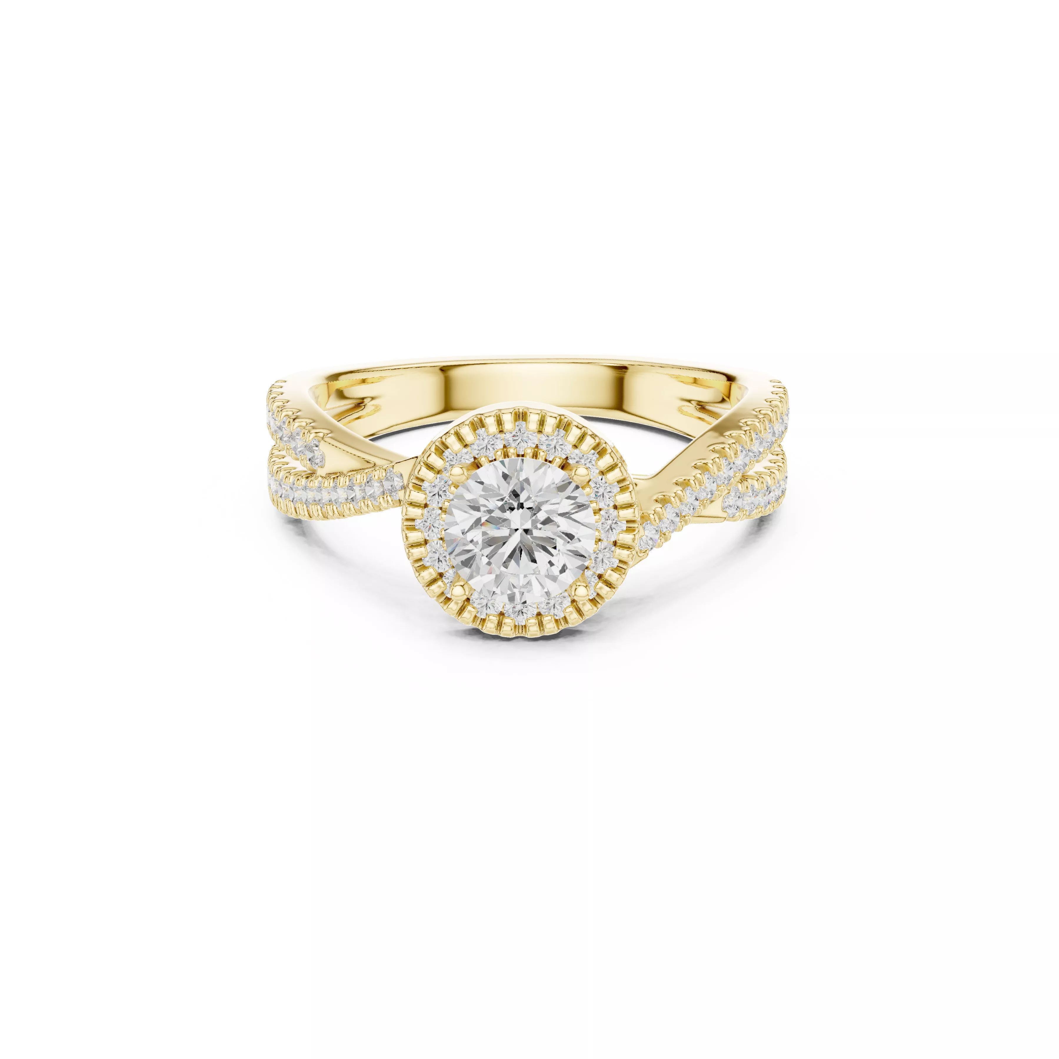 Round Halo Split Shank Engagement Ring CAD 3D print model
