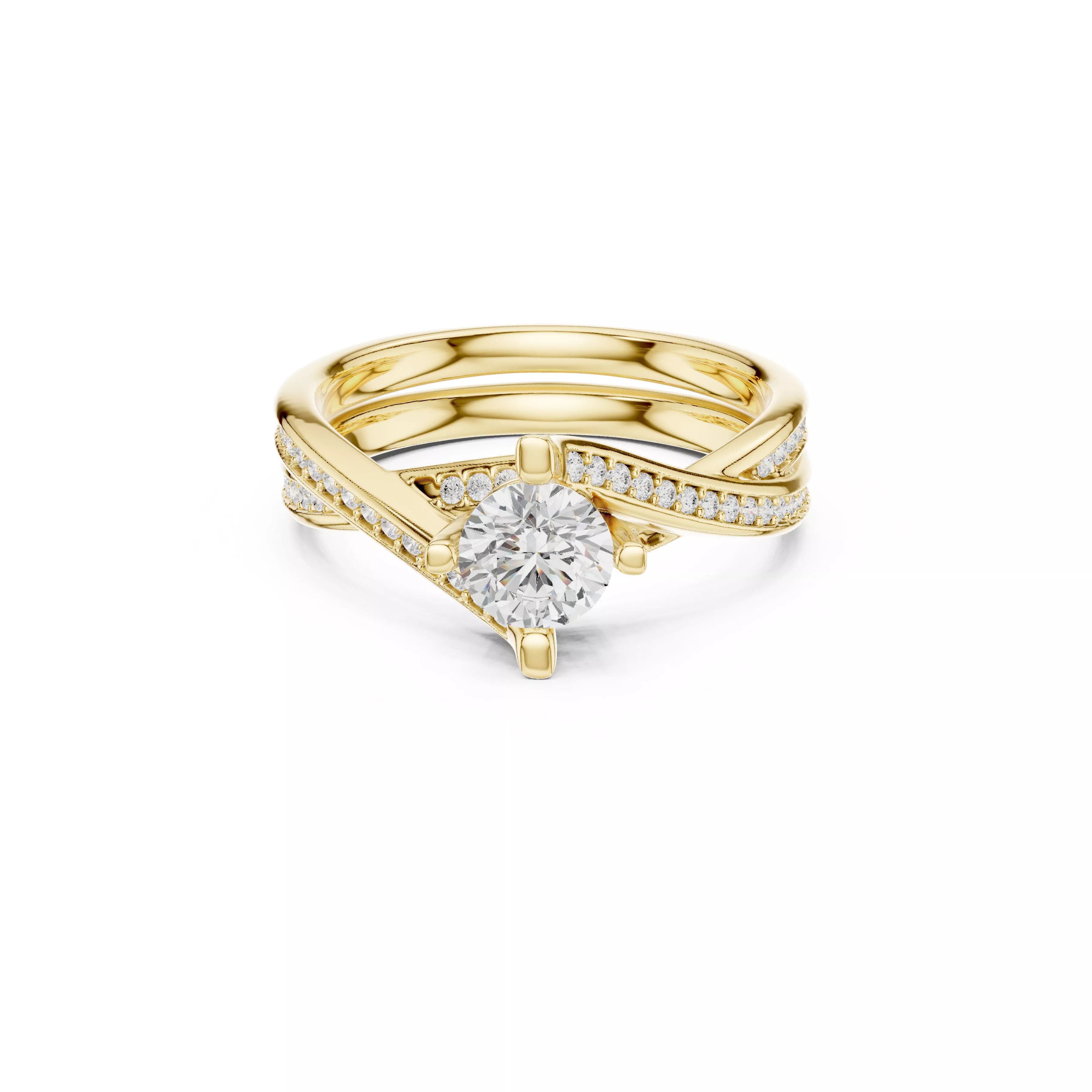 Diamond Criss Cross Split Shank Engagement Ring CAD 3D print model