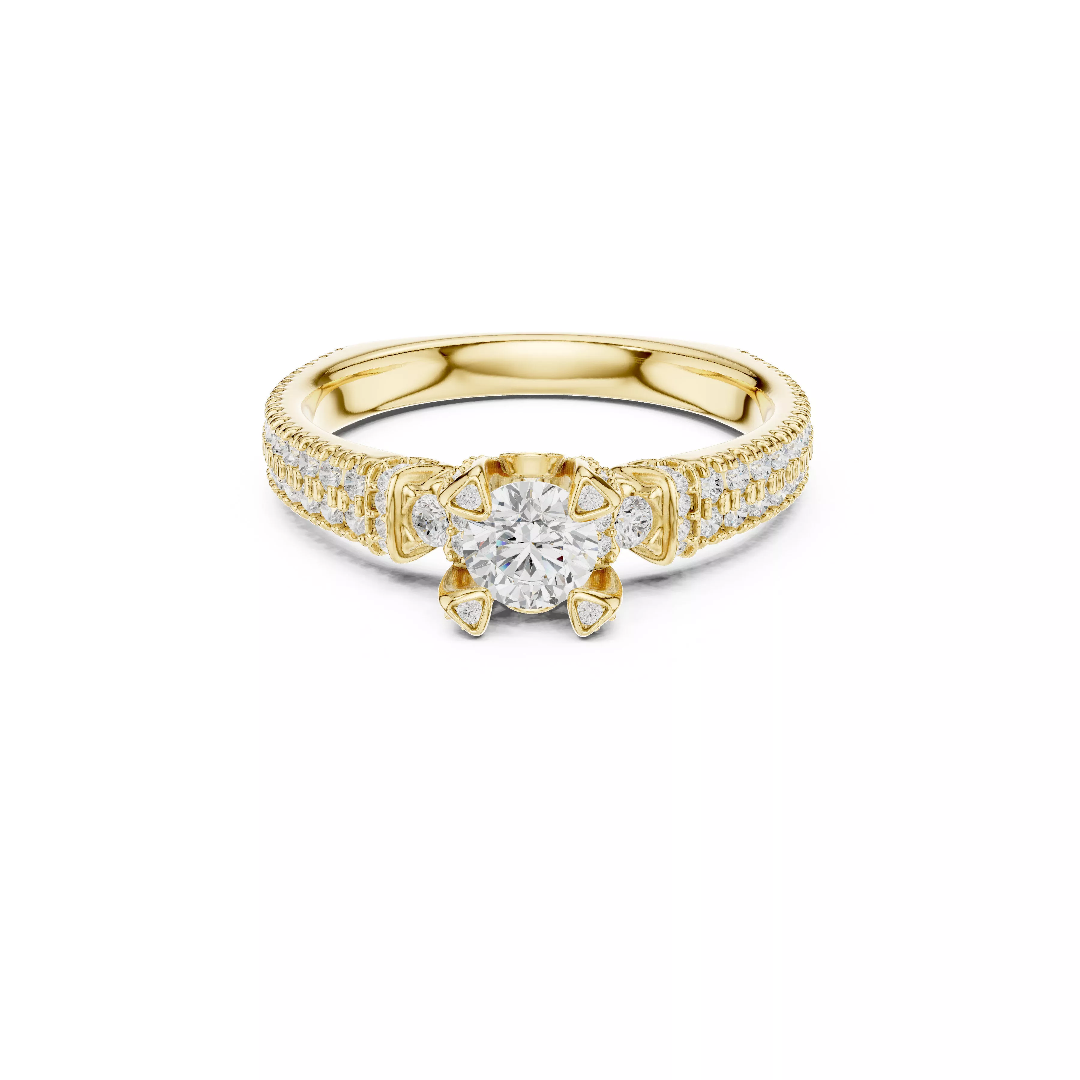 Vintage Inspired Round Solitaire Diamond Engagement Ring CAD 3D print model
