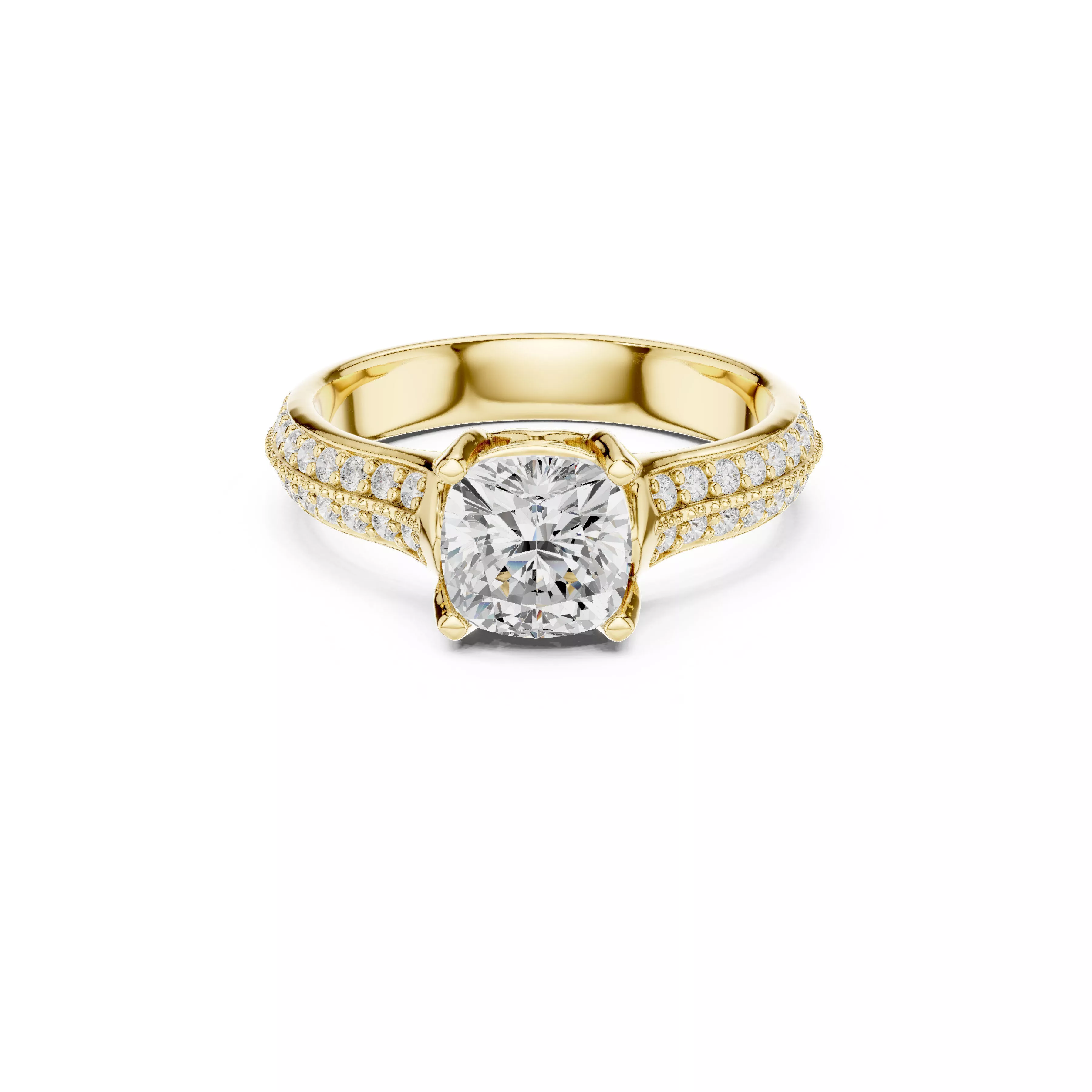 Vintage Cushion Cut Split Shank Engagement Ring CAD 3D print model