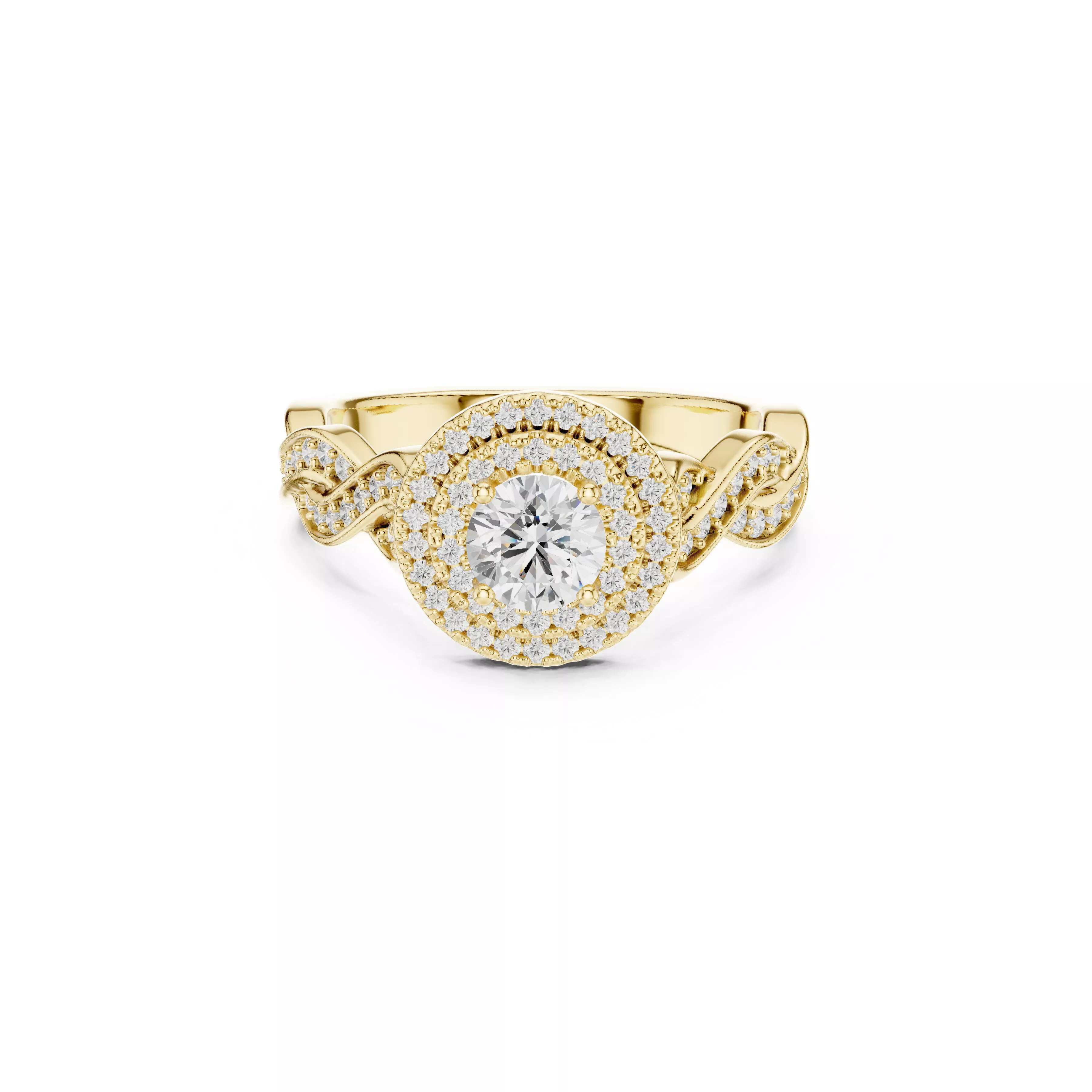 Double Halo Round Diamond Engagement Ring Infinity Twist Band 3D print model