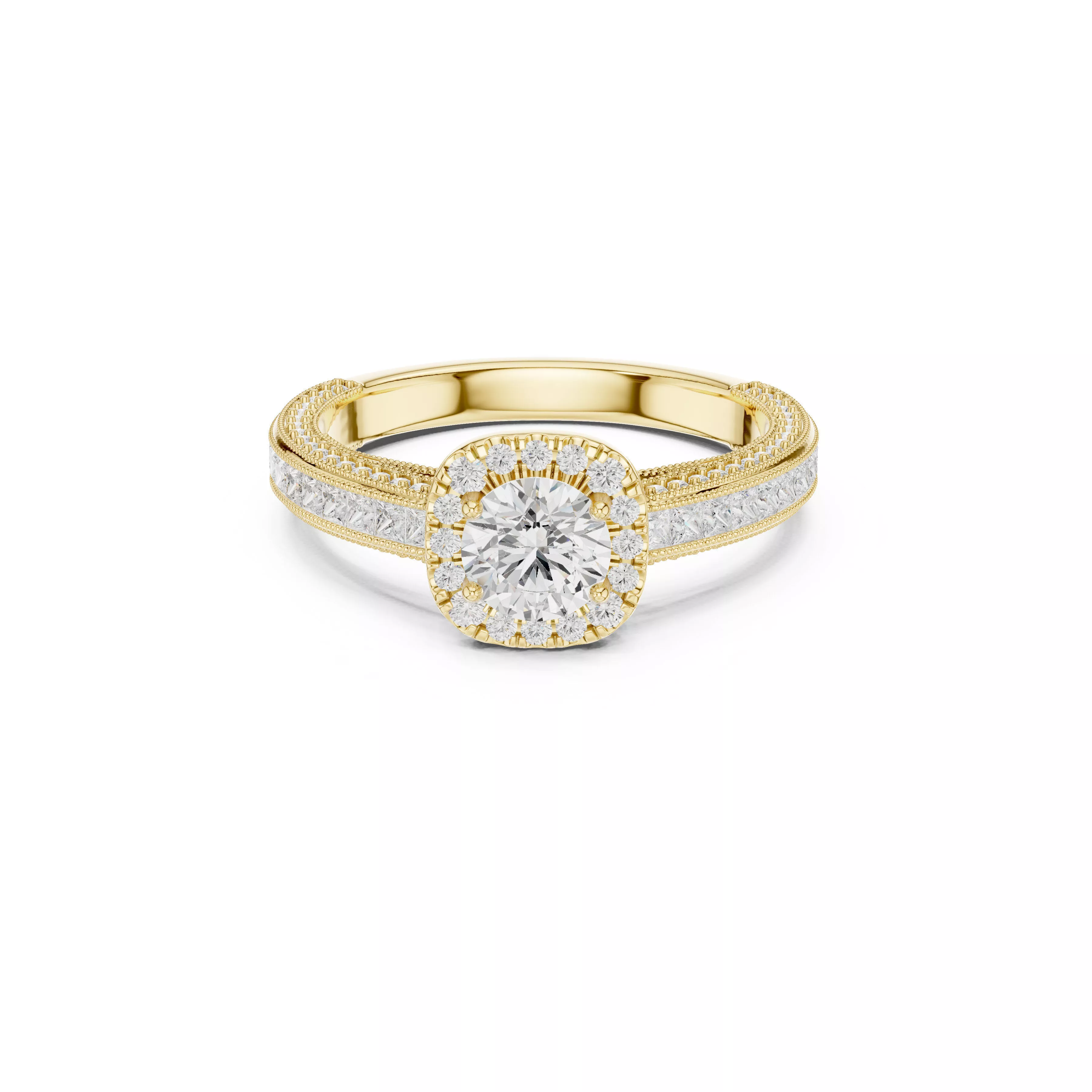 Premium Special Halo Pave Diamonds Anniversary Gold Ring CAD 3D print model