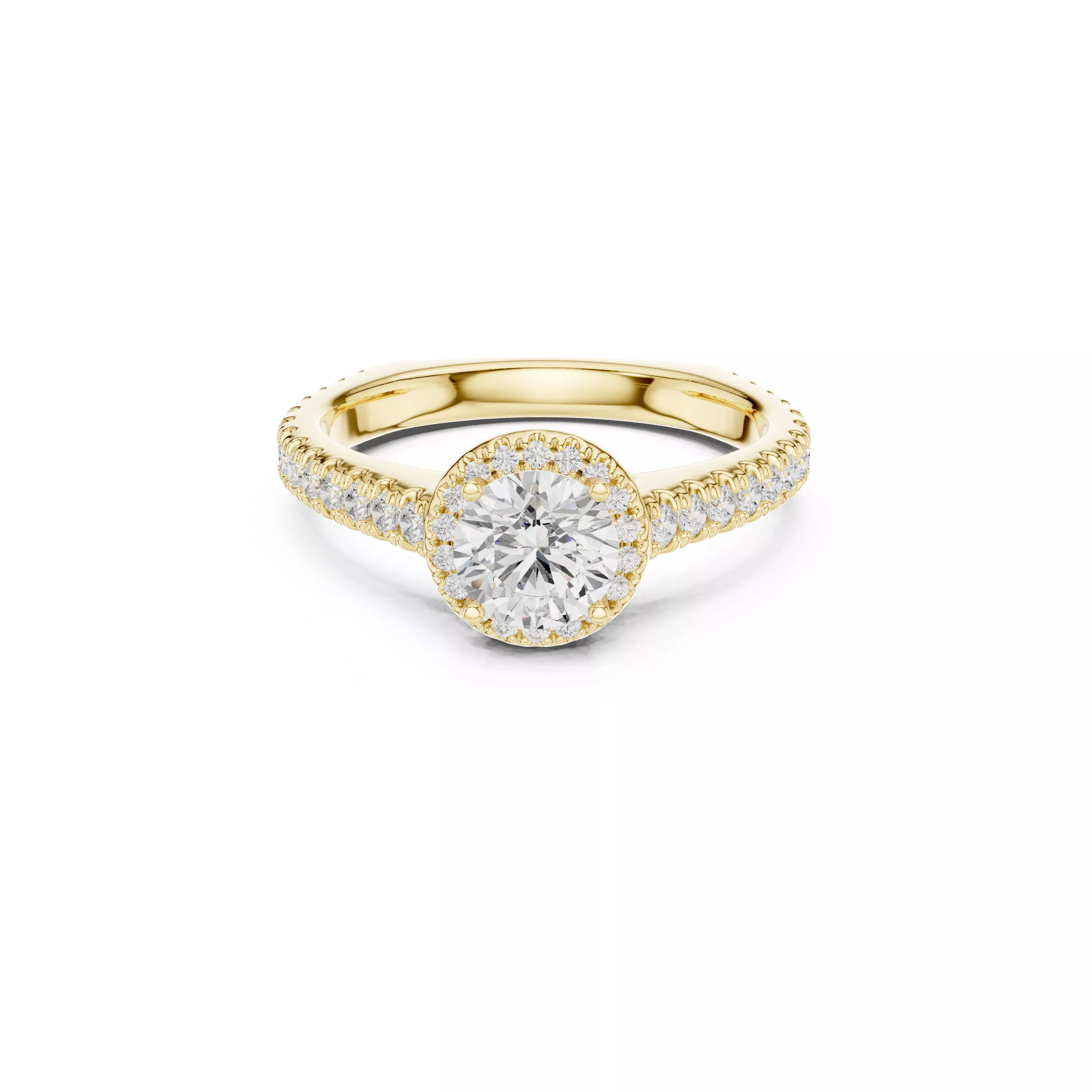 Premium Pave Diamonds Halo Anniversary Gold Ring CAD 3D print model