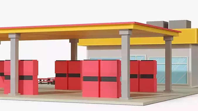 Low Poly Cartoon Gas Station 3D model 6