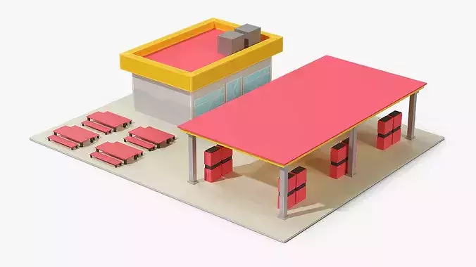 Low Poly Cartoon Gas Station 3D model