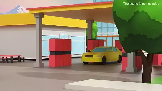 Low Poly Cartoon Gas Station 3D model 2