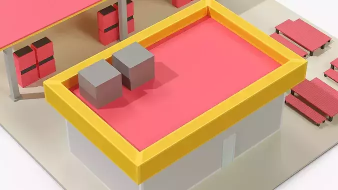 Low Poly Cartoon Gas Station 3D model 5