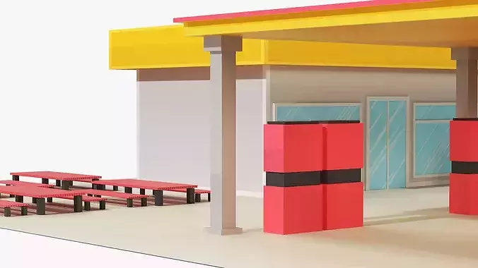 Low Poly Cartoon Gas Station 3D model 4