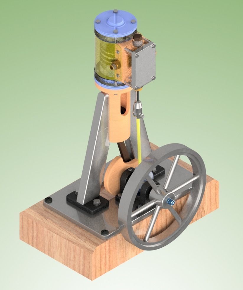 Vertical Single Cylinder Steam Engine 3D model_3