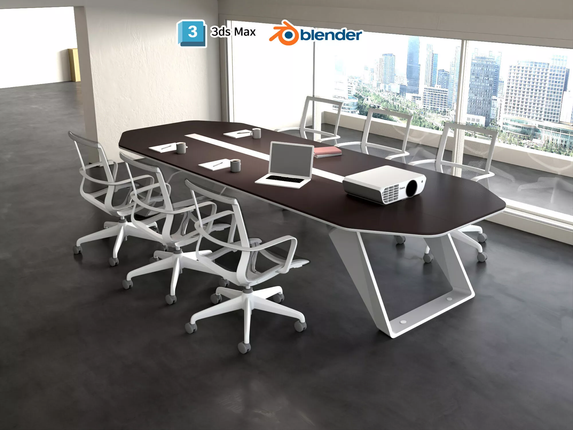 Modern Conference Room Table and Chairs Office Set Low-poly 3D model