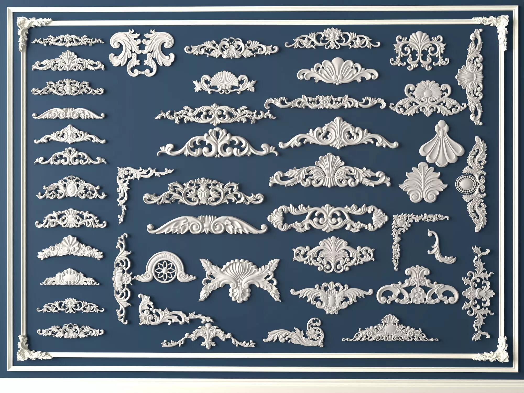 Classic Baroque Ornament Relief Kitbash Collection Low-poly 3D model