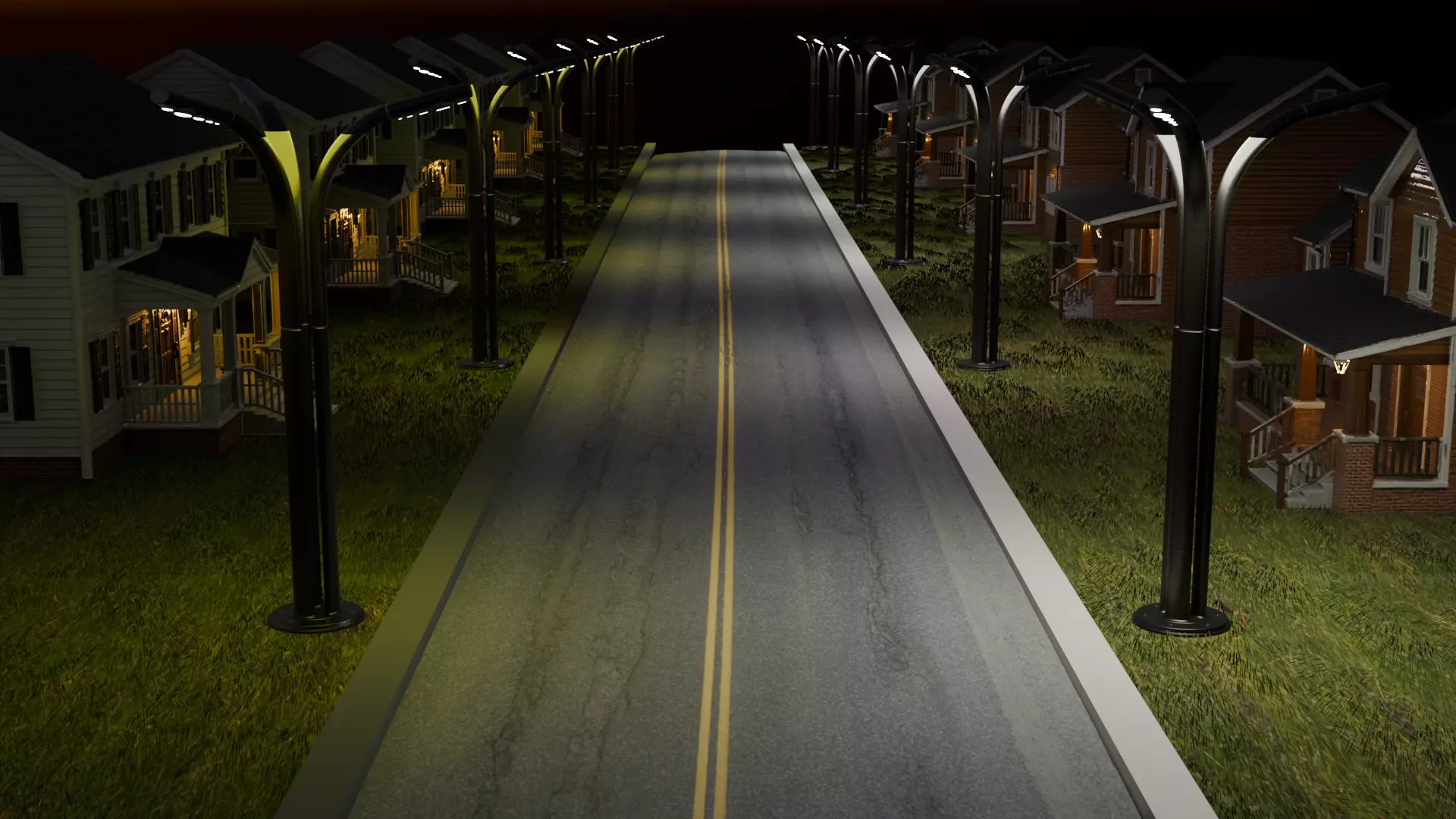 American Suburban Street Night Scene Blender 3D Low-poly 3D model