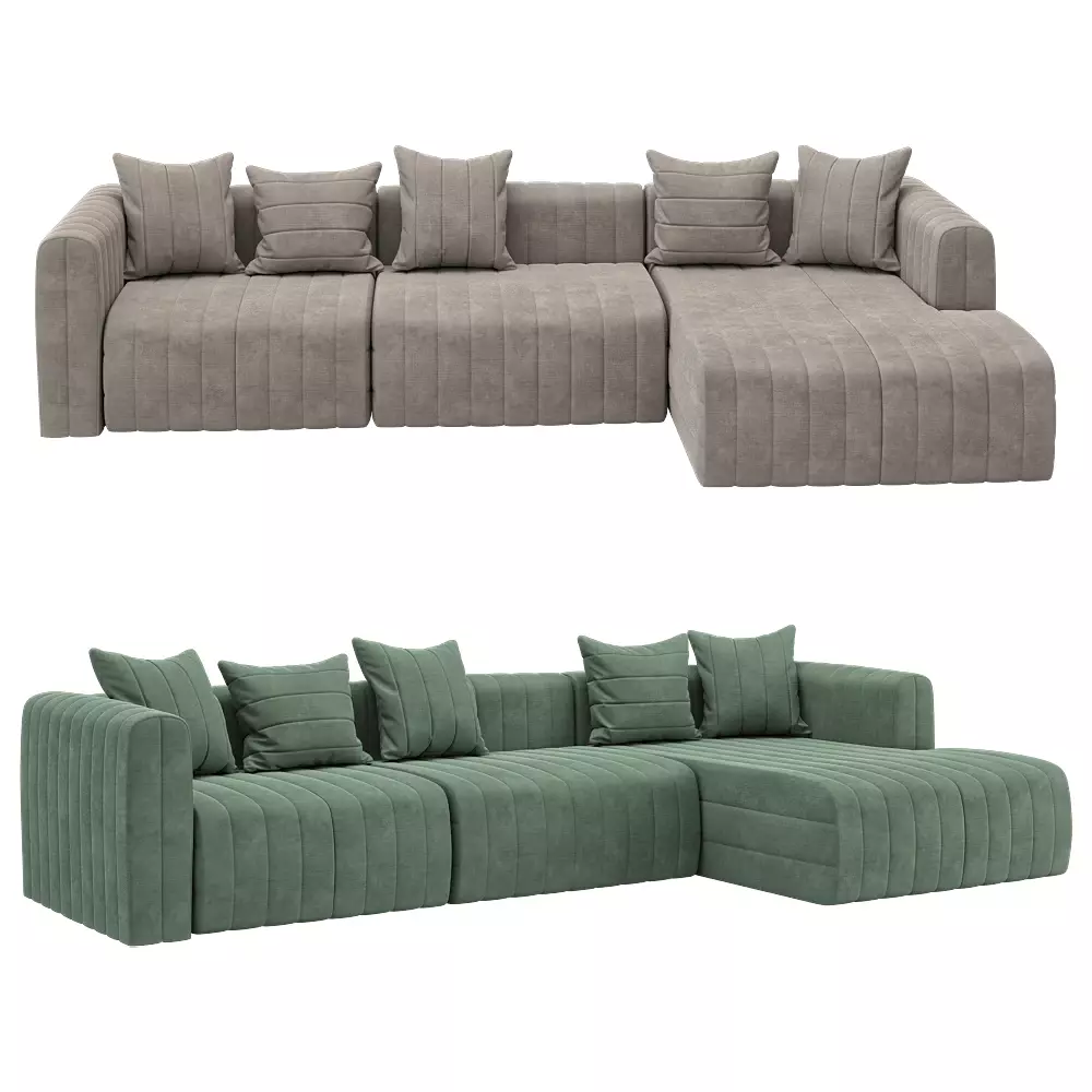 4-seater fixed sofa with daybed Bardi Low-poly 3D model