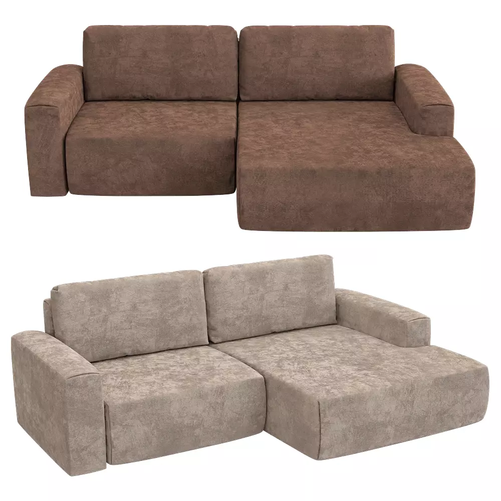 3-seater fixed sofa with daybed Aldo Low-poly 3D model