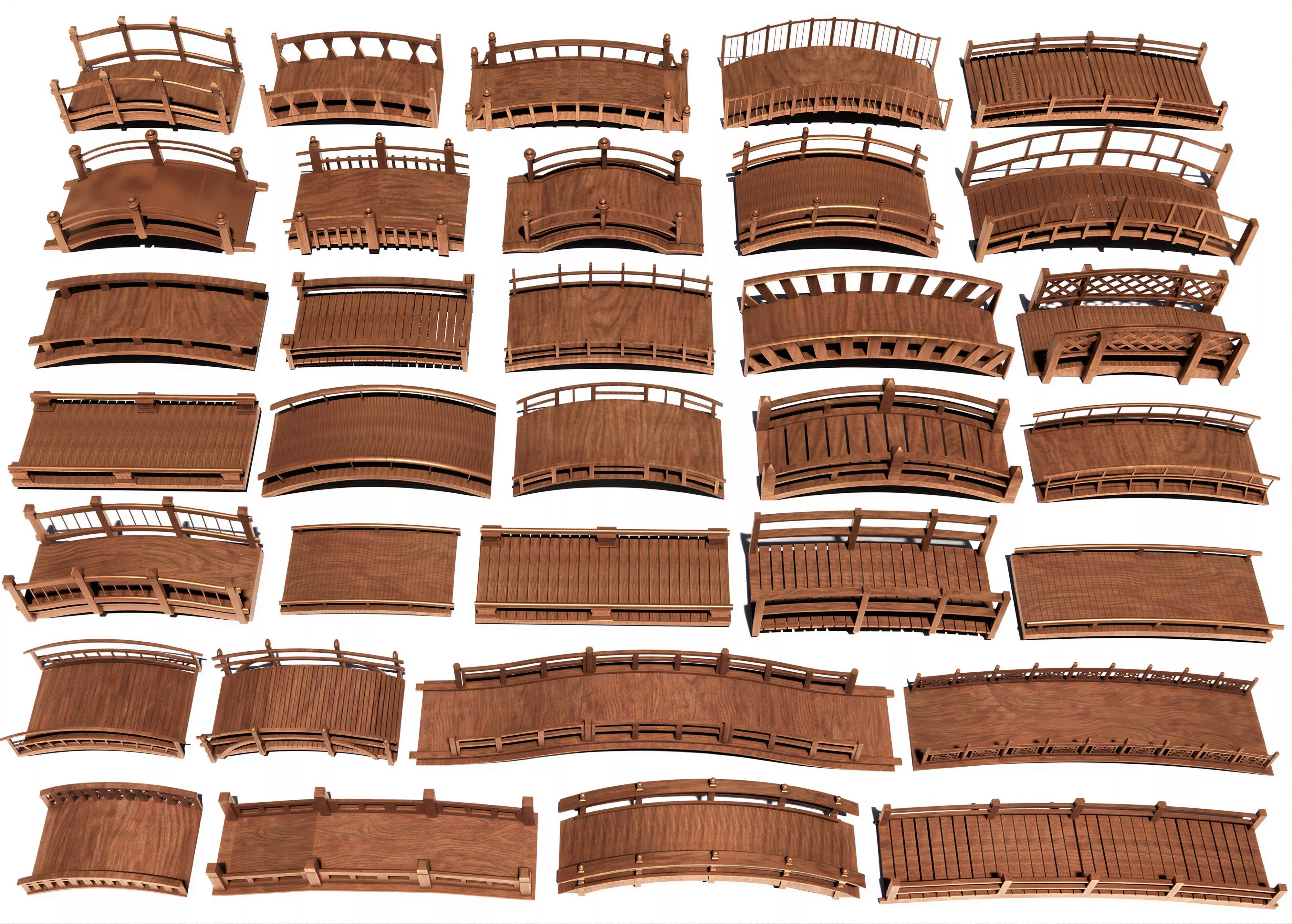 Traditional Wooden Arch Bridge Chinese Japanese Pack 3D Model 3D model
