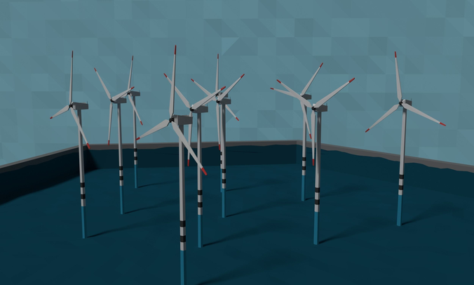 LowPoly Offshore Wind Powerplant Low-poly 3D model