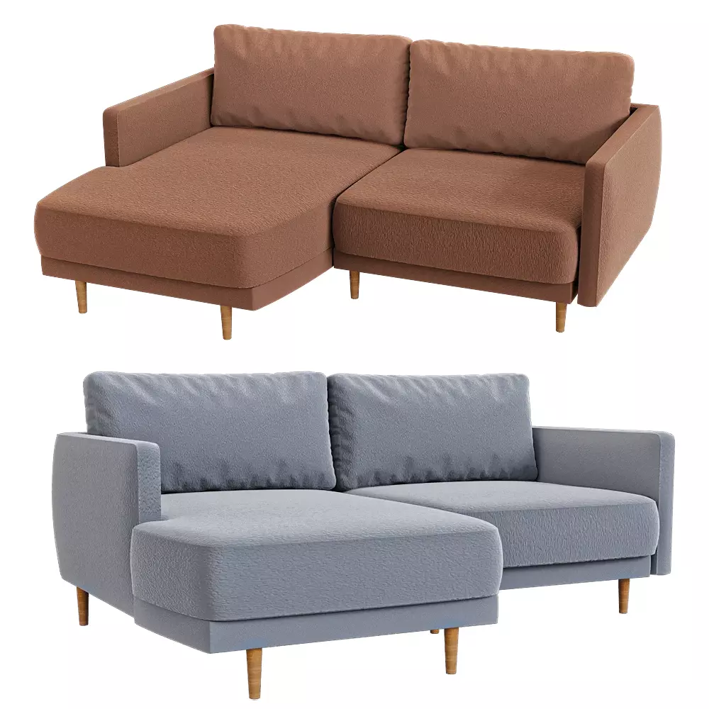 3-seater fixed sofa with a daybed Rene Low-poly 3D model