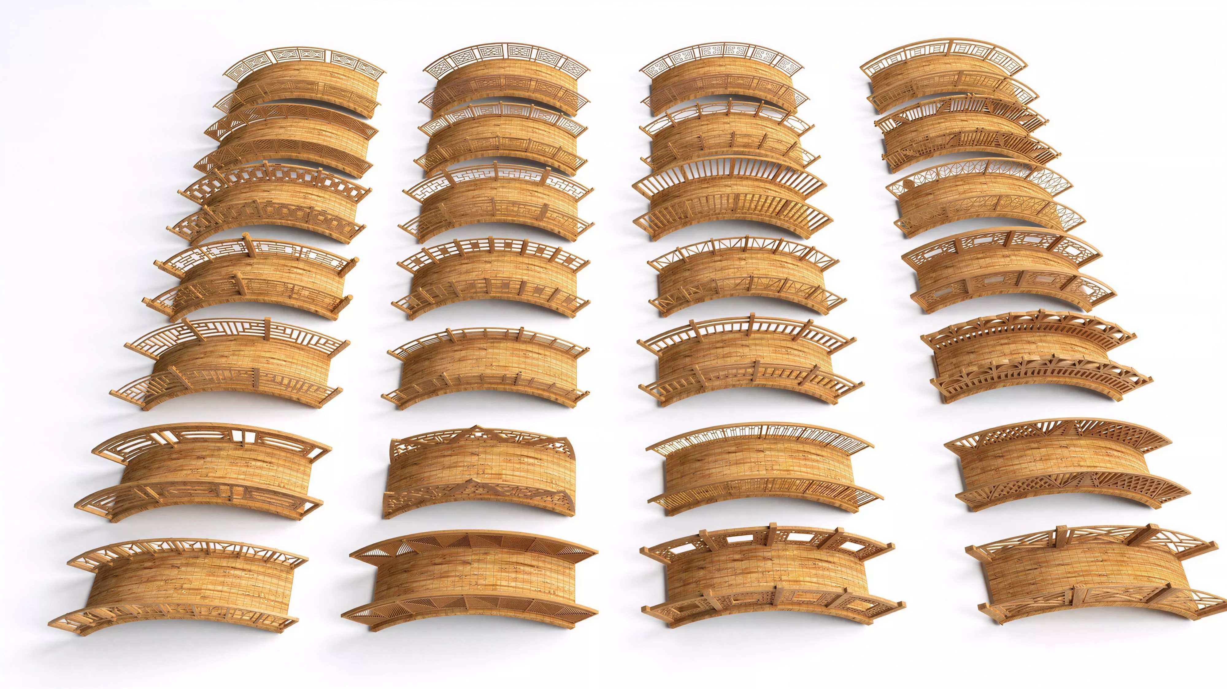 Traditional Wooden Arch Bridge Chinese Japanese Pack 3D Model 3D model