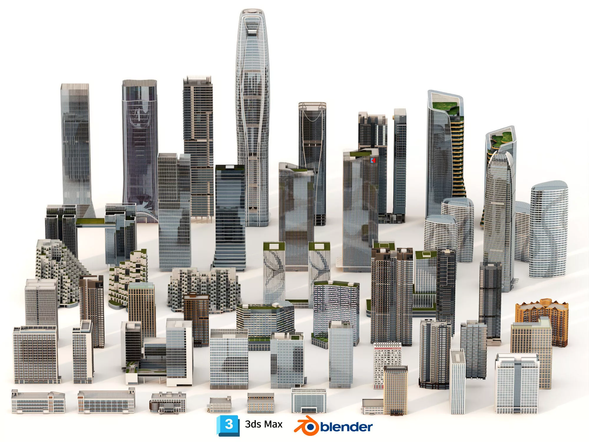 Modern Skyscrapers City Buildings Pack PBR 3D Model 3D model