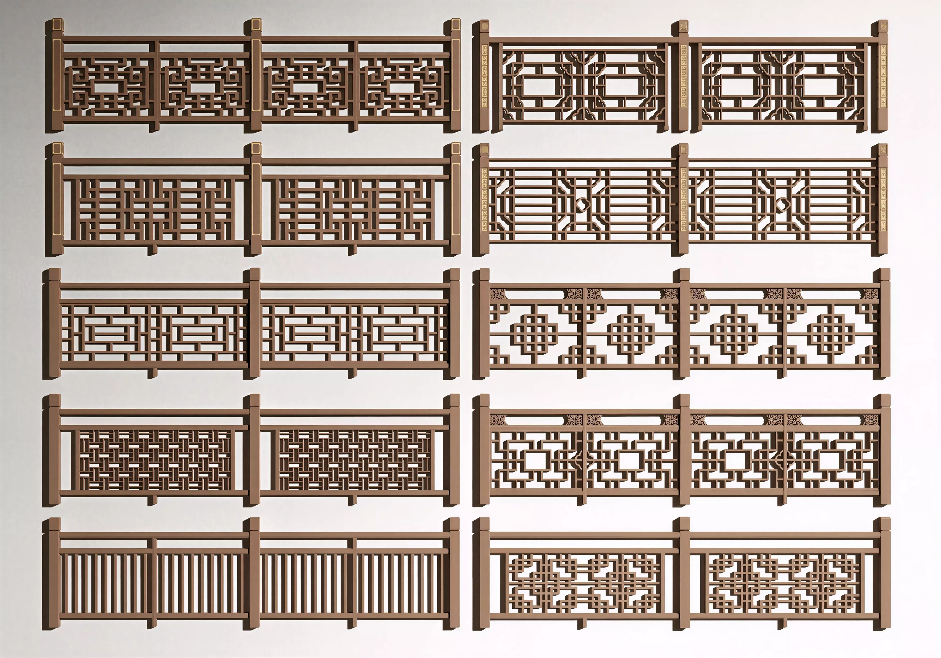 10 Styles Dark Walnut New Chinese Geometric Lattice Wooden 3D model