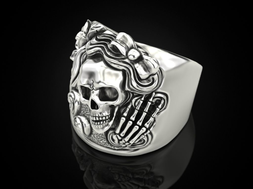 Women skull ring Update 3D print model_6