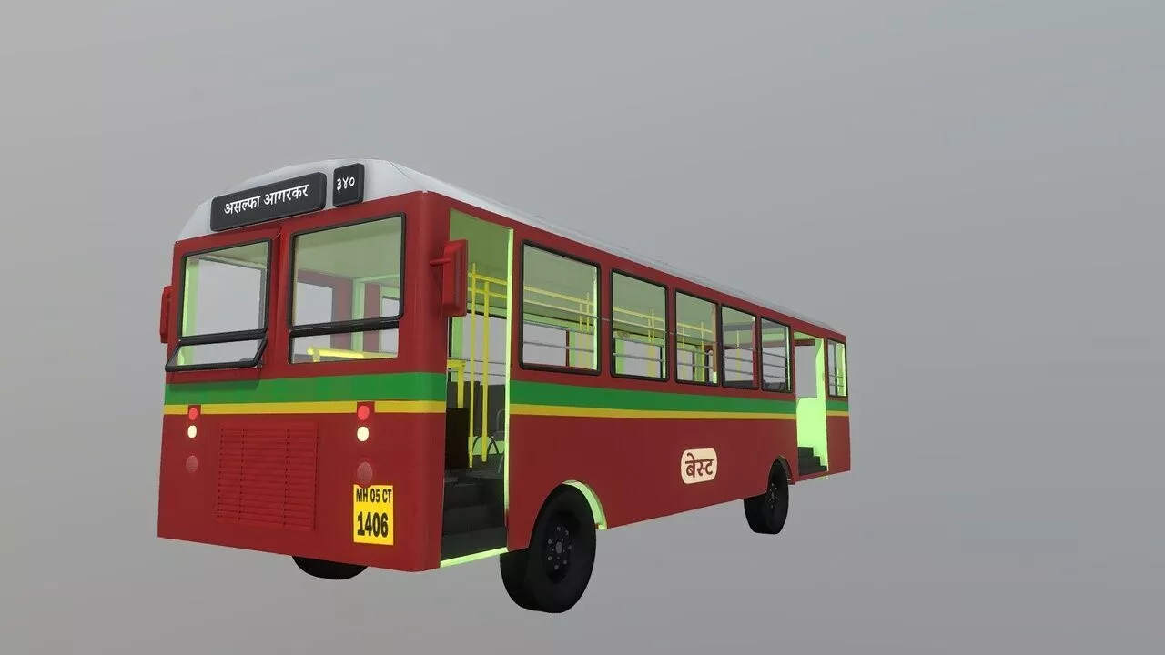 Mumbai Bus 3d model low poly Low-poly 3D model