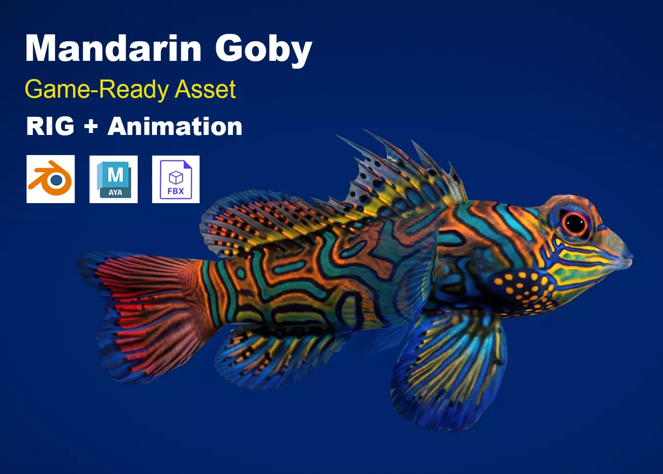Realistic Mandarinfish Animated Low-poly 3D model