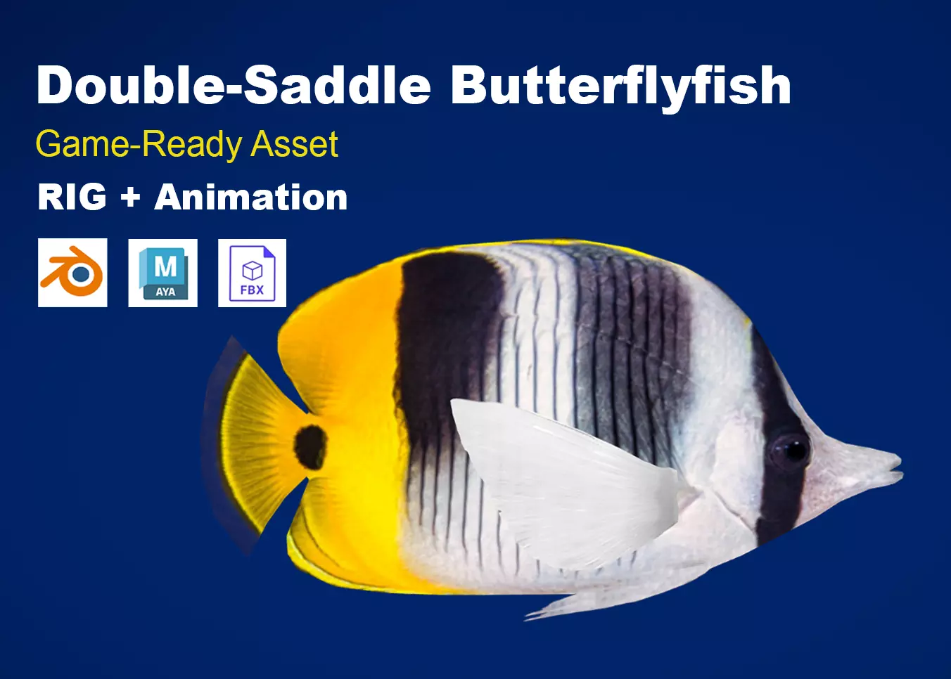 Realistic Double-Saddle Butterflyfish Animated Low-poly 3D model