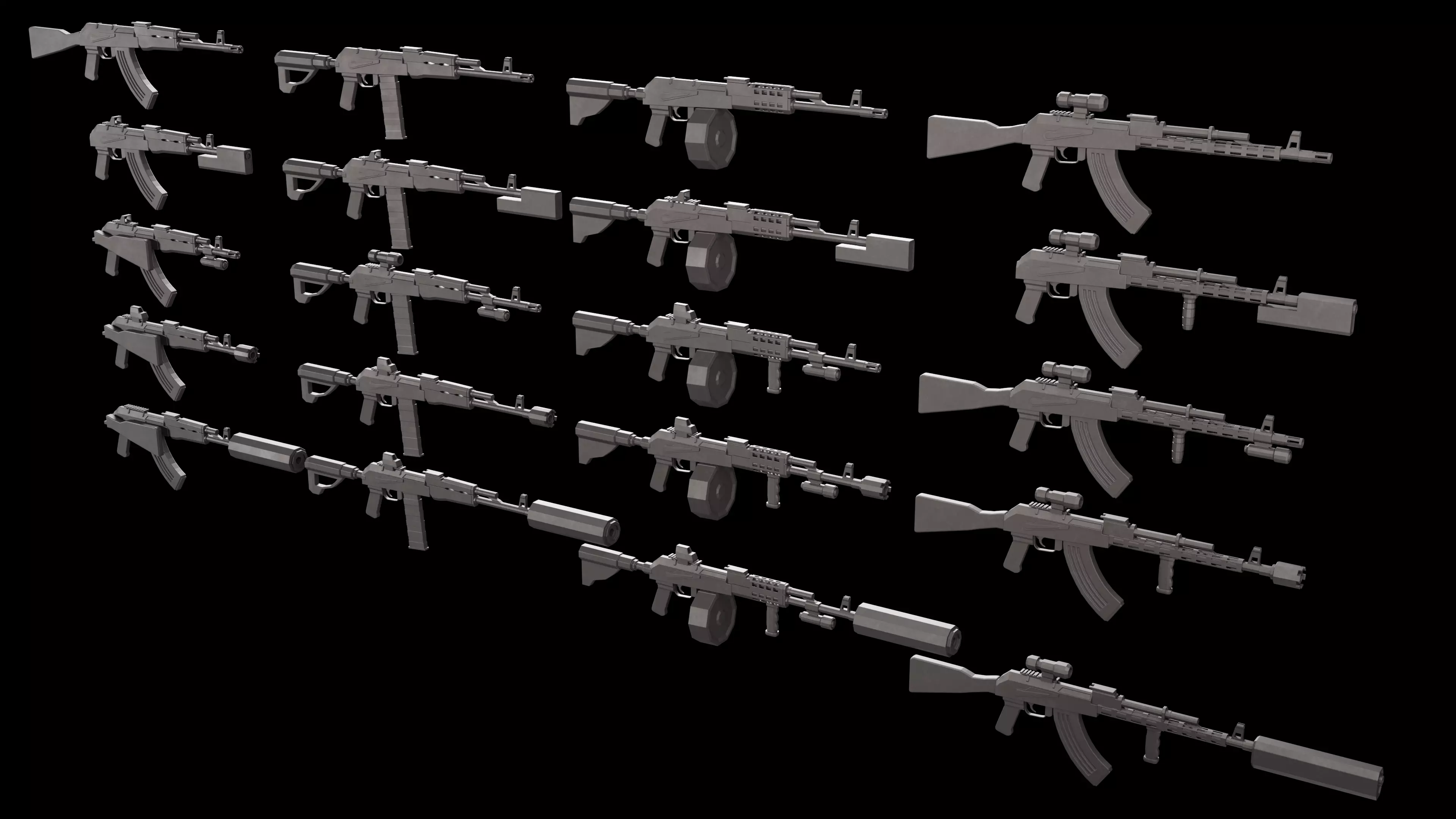 AK47-style rifle- 20 Variations Game Ready Low-poly 3D model