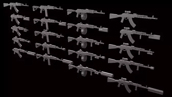 AK47-style rifle- 20 Variations Game Ready