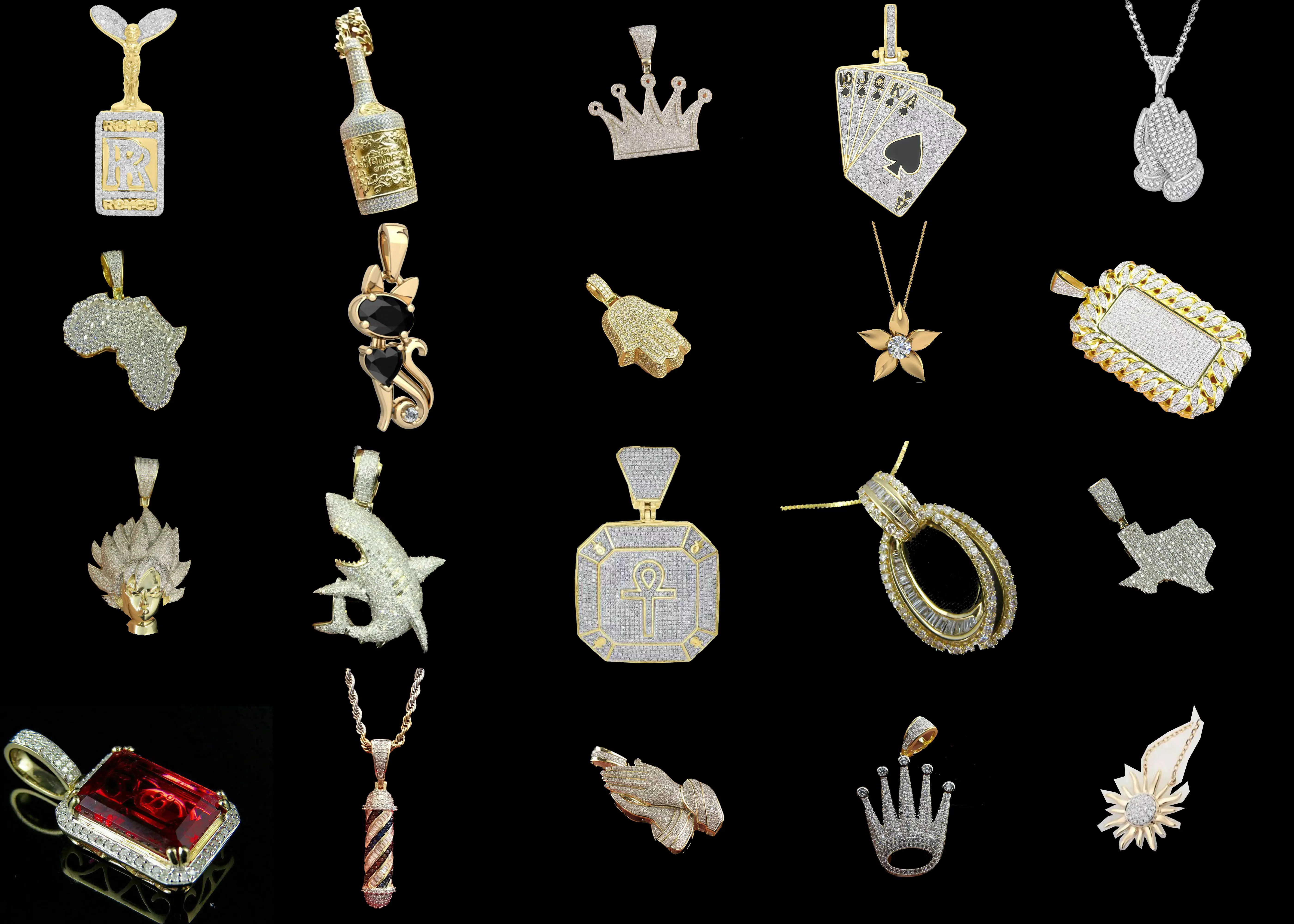 20 Luxury Hip Hop Pendant STL 3DM Jewelry Combo Pack 3D print model