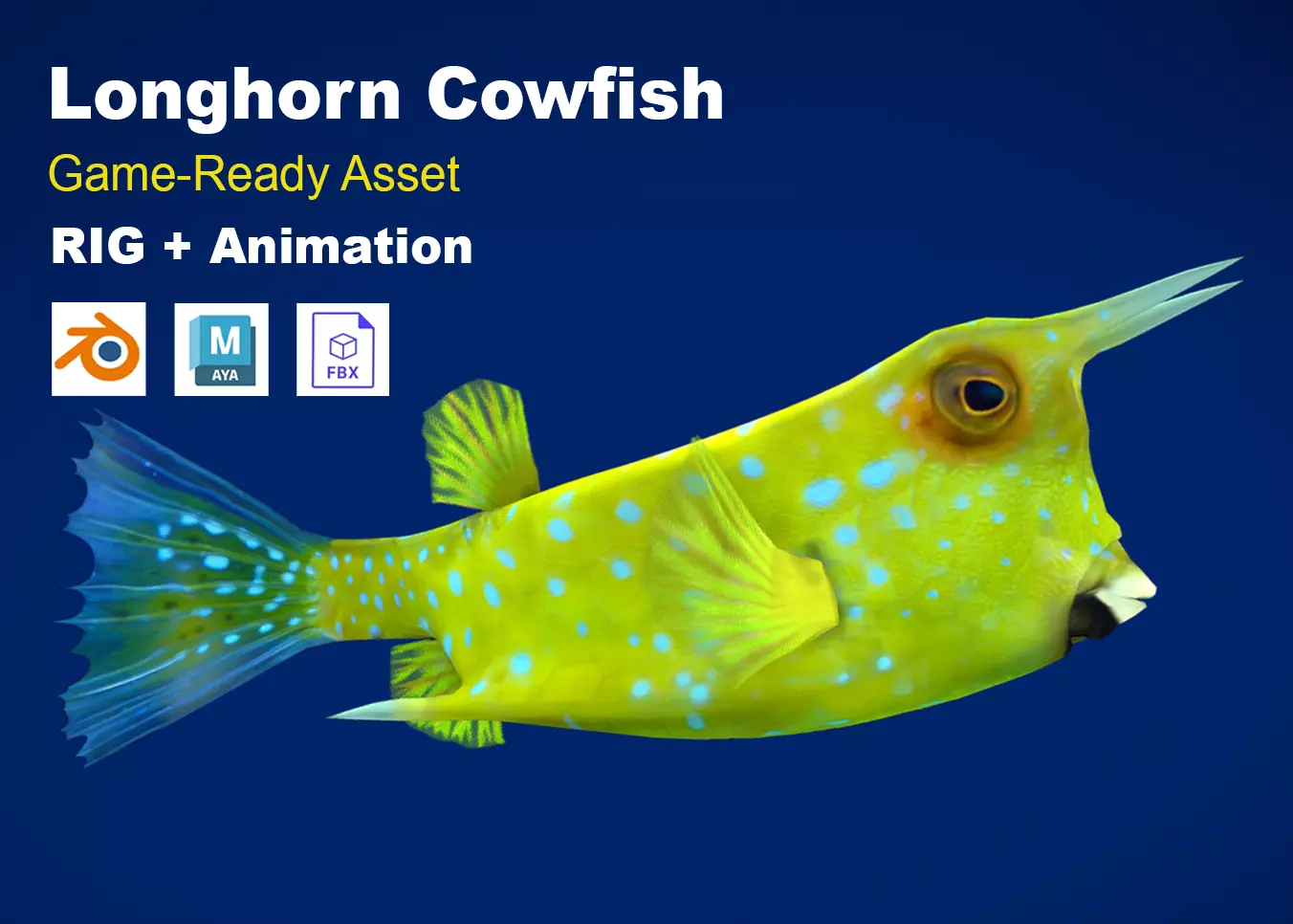 Realistic Longhorn Cowfish Animated Low-poly 3D model