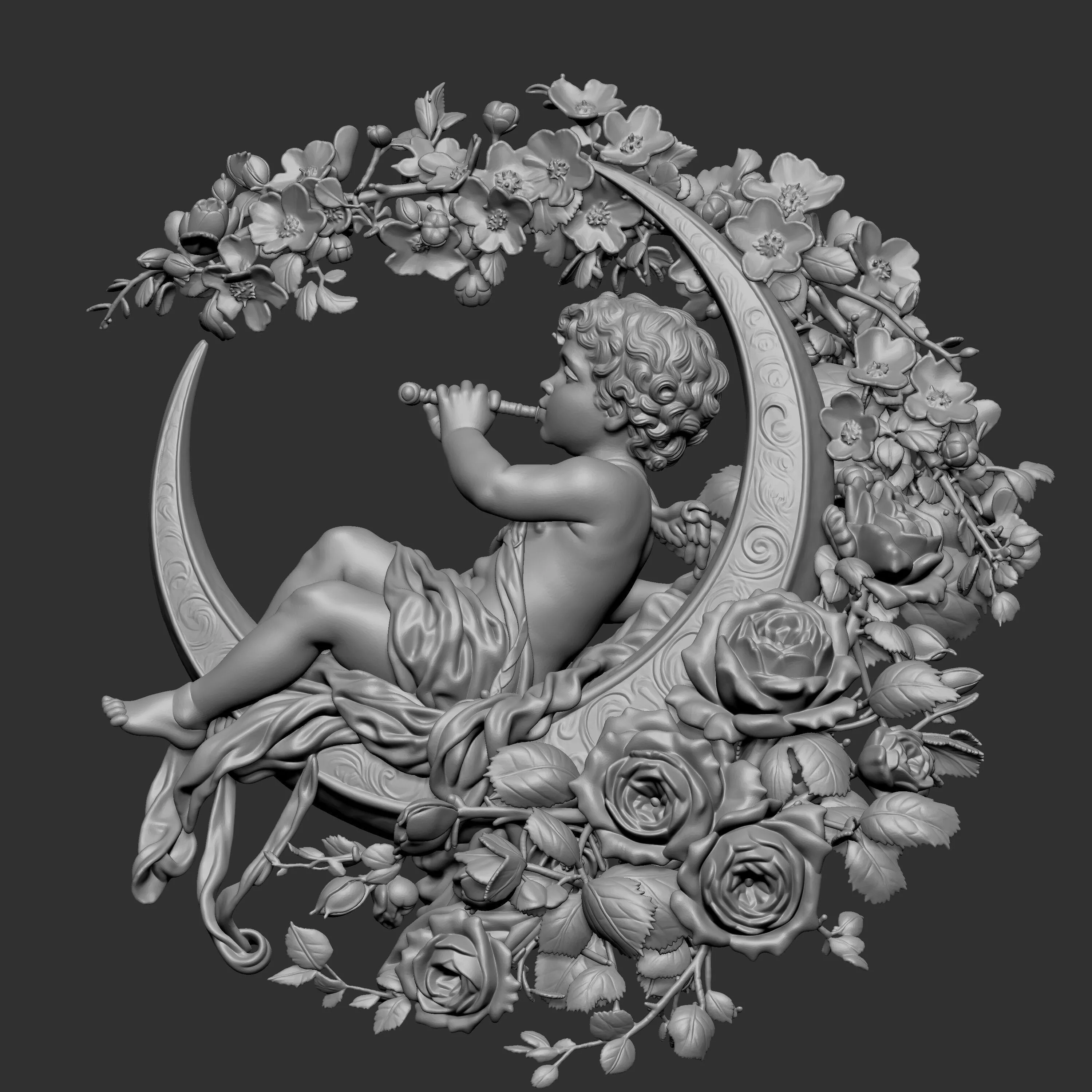 Romantic Girl in Floral Frame 3D print model